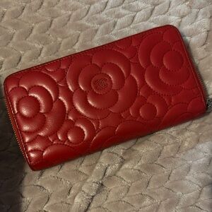 Chanel Red Floral Quilted Wallet